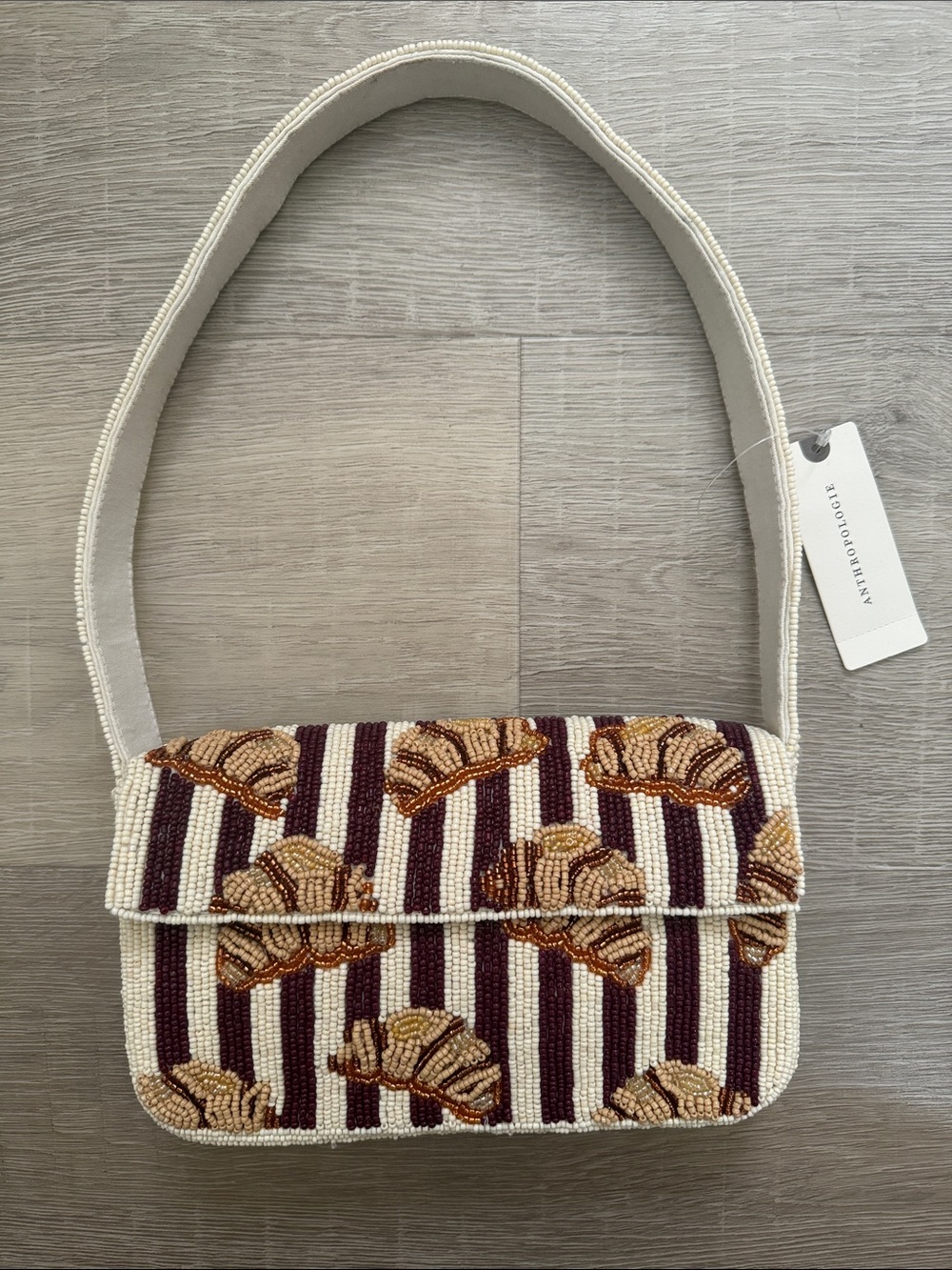 Anthropologie Beaded Stripe Croissant Shoulder Bag